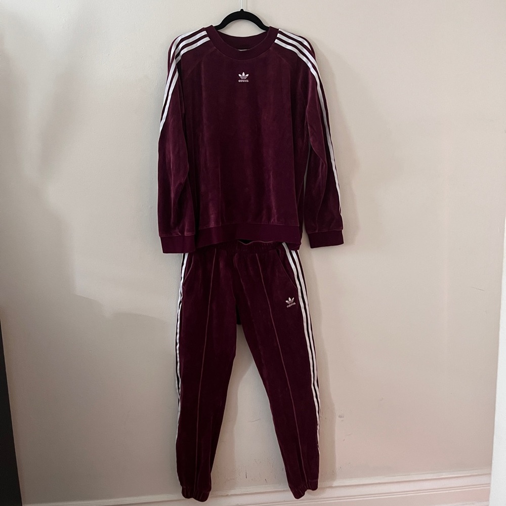 Adidas Velour Track Suit (2 pieces) Burgundy